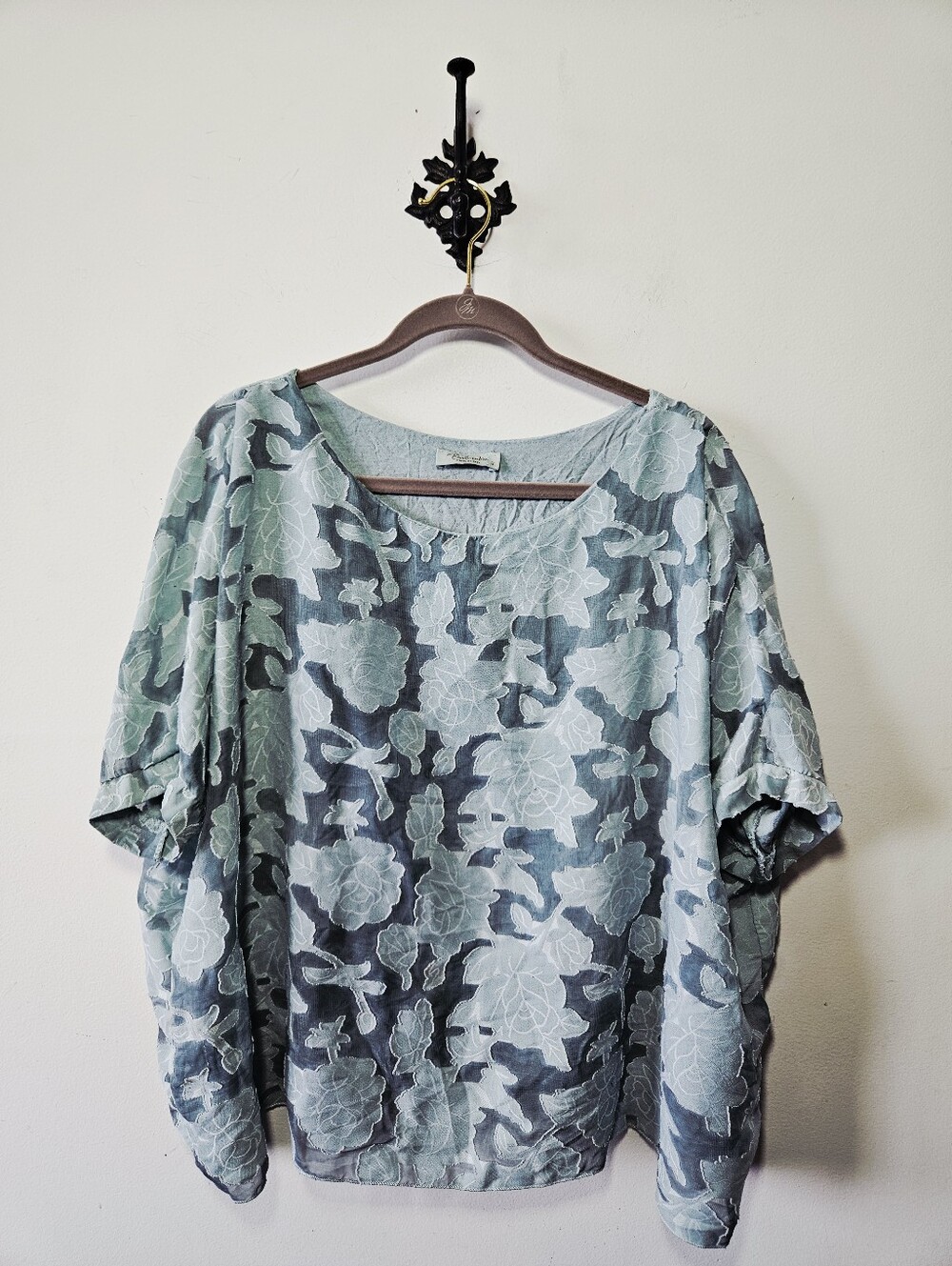 Bellambia Oversized Floral Blouse Size S Blue Made In Italy - Picture 2 of 5